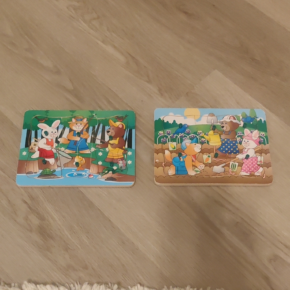 2 Animal Jigsaw 6pc Puzzle Set For Kids 2+ Pegged Easy To Grab Matching